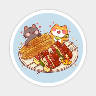 Shiba Inu Cat Roasted Corn BBQ Magnet